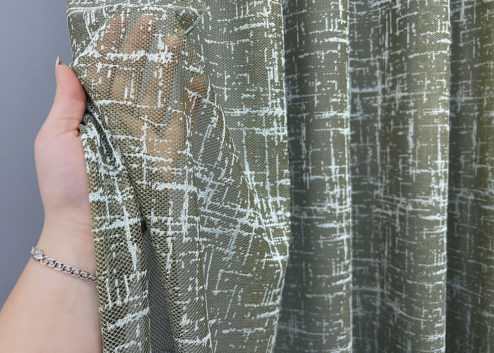 Тюль жакард колір хакі з блакитним 1972т Київ - фото 3