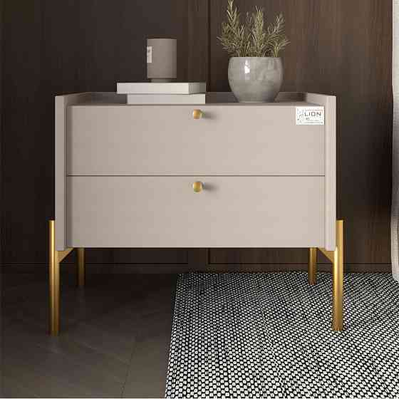 Тумба приліжкова LION Wood з двома шухлядами Кашемір (золоті ножки) (LION-041355) ТОП Львів