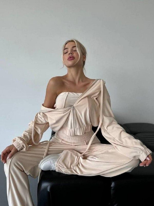 Женский прогулочный плюшевый костюм тройка: кофта топ и штаны велюр-плюш Одесса - изображение 7