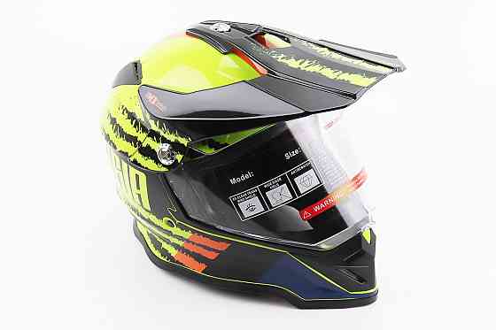 Шолом кросовий/ендуро/АТV зі склом BLD-819-7 L (59-60см), ЧОРНИЙ/ЖОВТО-ПОМАРАНЧЕВИЙ Киев
