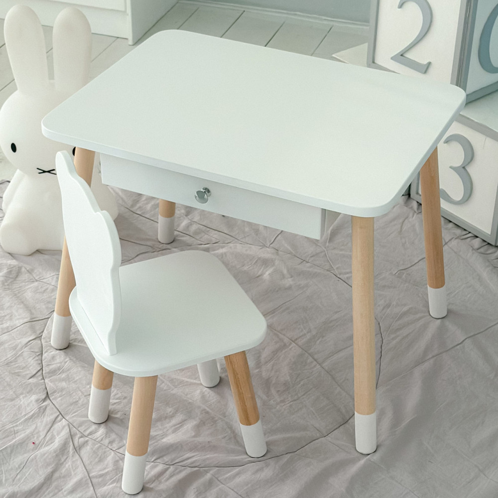 Стіл прямокутний з висувним ящиком 46х60х45 і стілець медвежа 26х26х24, столик та стільчик в дитячу, білий Кам'янське - фото 19