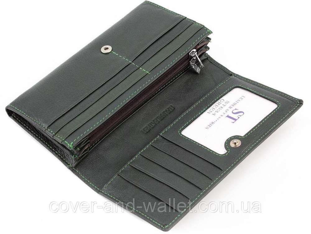 Зеленый женский кожаный кошелёк среднего размера на магнитной застежки ST 634-1B Киев - изображение 5