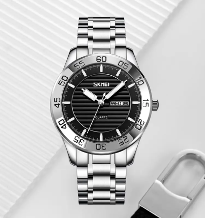 Чоловічий наручний класичний годинник Skmei 9293 (Сріблястий з чорним циферблатом) Київ
