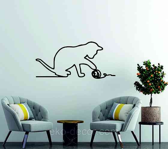 Декоративное настенное 3D Панно «Кот» Декор на стену с объемом 90*43 см, Черный Киев