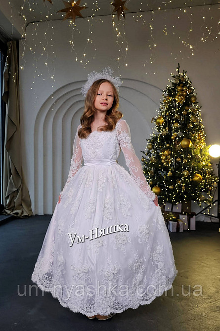 Белое нарядное платье с рукавами Эмилия Кривой Рог - изображение 1