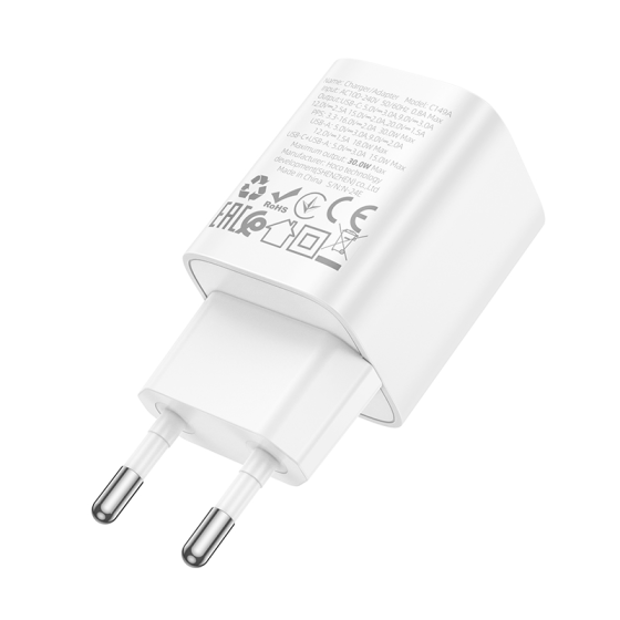 Мережевий зарядний пристрій HOCO C149A Charm PD30W+QC3.0 charger (EU) White Одеса