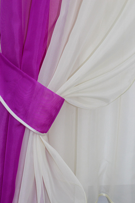 Кухонний комплект VR-Textil № 038к шторки і тюль фуксія з бежевим 280х170 см (50-031) Київ - фото 3