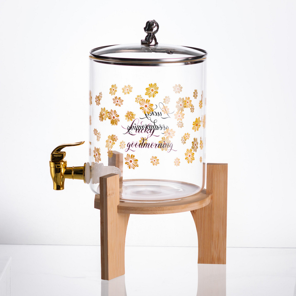 Yiwu Лимонадниця з краном на дерев'яній підставці 3.6 л скляна лимонадниця диспенсер для напоїв Коломыя - изображение 10