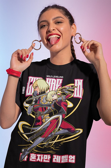 Футболка з аніме принтом Соло Левелінг Аніме Сунг оверсайз (S/M/L) Чорний AnimeJ0230 Дніпро - фото 1