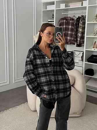 Женская оверсайз рубашка в клетку на пуговицах турецкая фланель-байка 100% хлопок Одесса