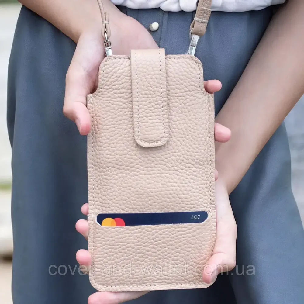 Жіноча міні-сумка для телефону з ремінцем пудрового кольору Grande Pelle 700743 Київ - фото 1