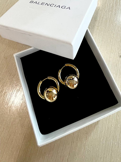 Сережки Balenciaga кульки позолота 18K, сережки кільця трансформери, маленькі стильні сережки кільця Одеса - фото 3