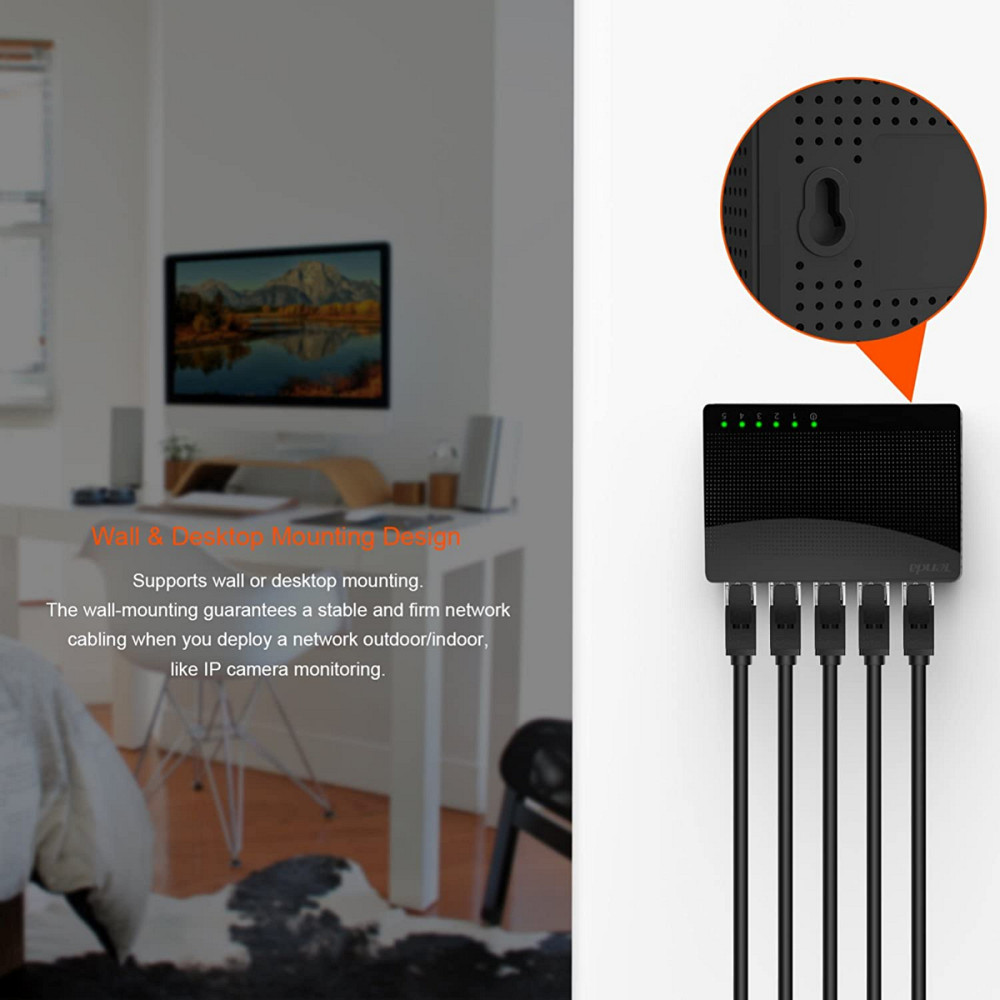 Комутатор (світч) Tenda SG105 (Чорний, 5 LAN портів 10/100/1000 Мбіт/с) Николаев - изображение 7