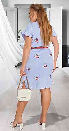 Голубое платье из вискозы с вышивкой Киев