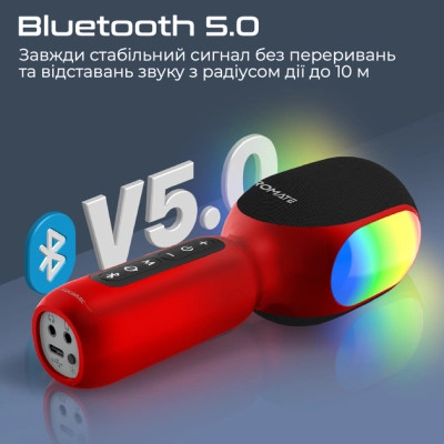 Мікрофон Promate VocalMic Bluetooth 2 x AUX LED Red (vocalmic.red) Вінниця - фото 12