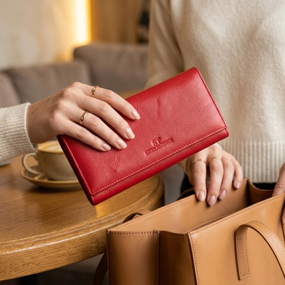 Класичний жіночий гаманець із натуральної шкіри ST Leather 22675 Червоний Київ - фото 12