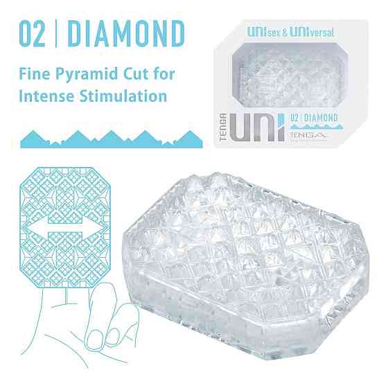 Унісекс-стимулятор Tenga UNI Diamond, білий, із зубчастим рельєфом, лубрикант у комплекті Sex Aura Київ