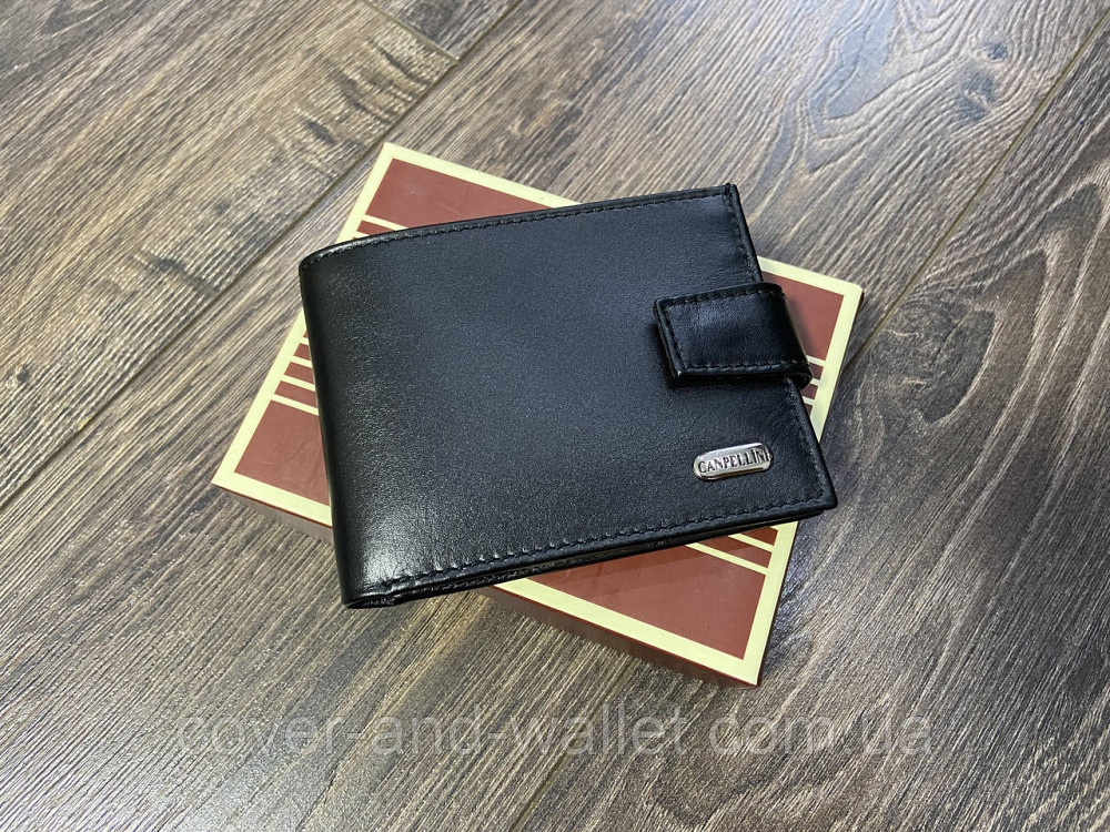 Тонкий мужской кожаный кошелек небольшого размера черного цвета Сanpellini Киев - изображение 5