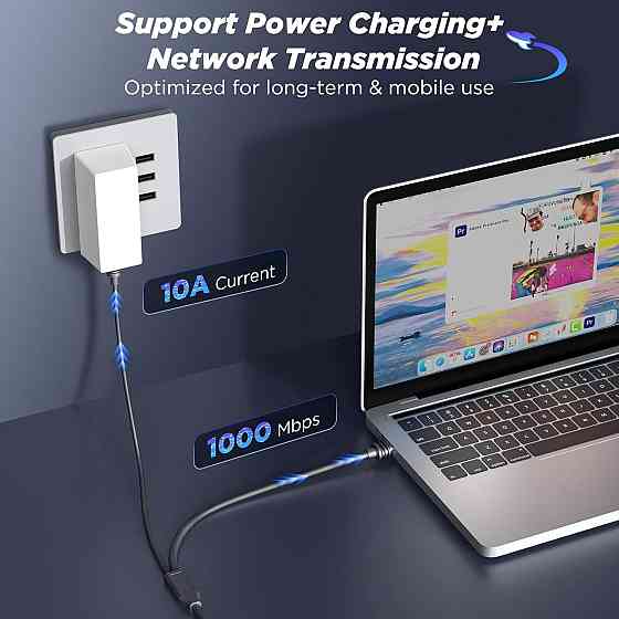 Кабель Hugener 2 в 1 Starlink Mini для заряджання DC/USB-C + Ethernet-кабель 5 м Київ