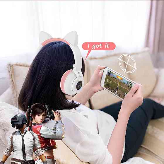 Детские беспроводные блютуз наушники с кошачьими ушками и подсветкой. Белые наушники Кошачьи ушки для ребенка Киев