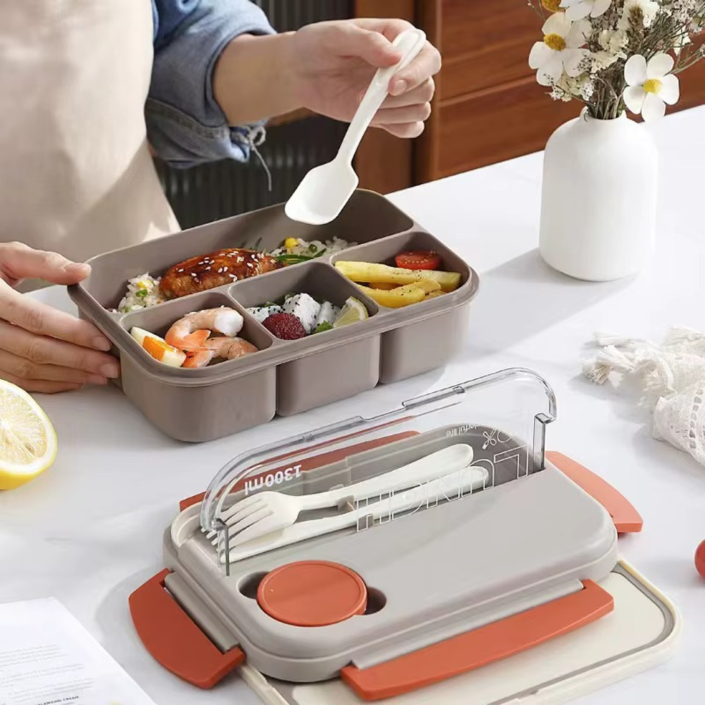 Контейнер, ланч-бокс для гарячої та холодної їжі, судочок з окремими відсіками та столовими приборами для їжі, бежевий Кам'янець-Подільський - фото 6