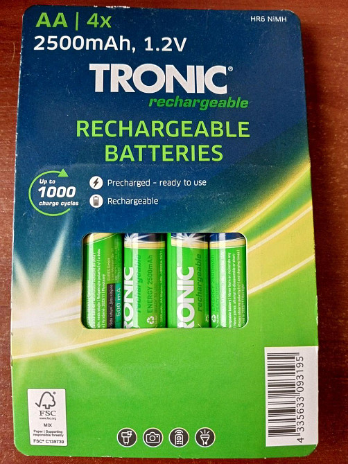 Аккумуляторные батареи Micro-NiMH AA HR6 2500mAh 1.2v 4 шт зеленый TRONIC Полтава - изображение 1