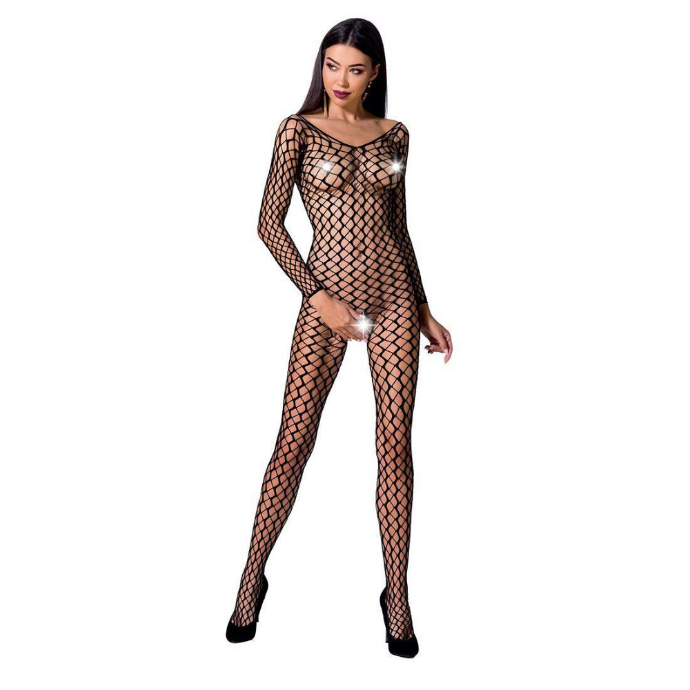 Бодістокінг Passion BS068 black, комбінезон, велика сітка, довгий рукав Sex Aura Київ - фото 3