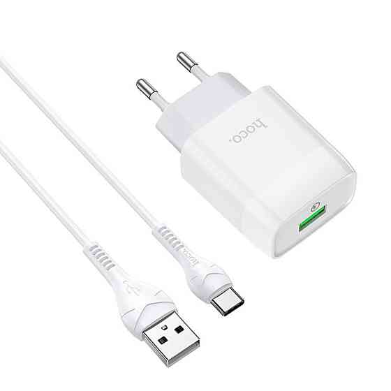 Мережевий зарядний пристрій HOCO C72Q Glorious single port QC3.0 charger set(Type-C) 18W White Київ