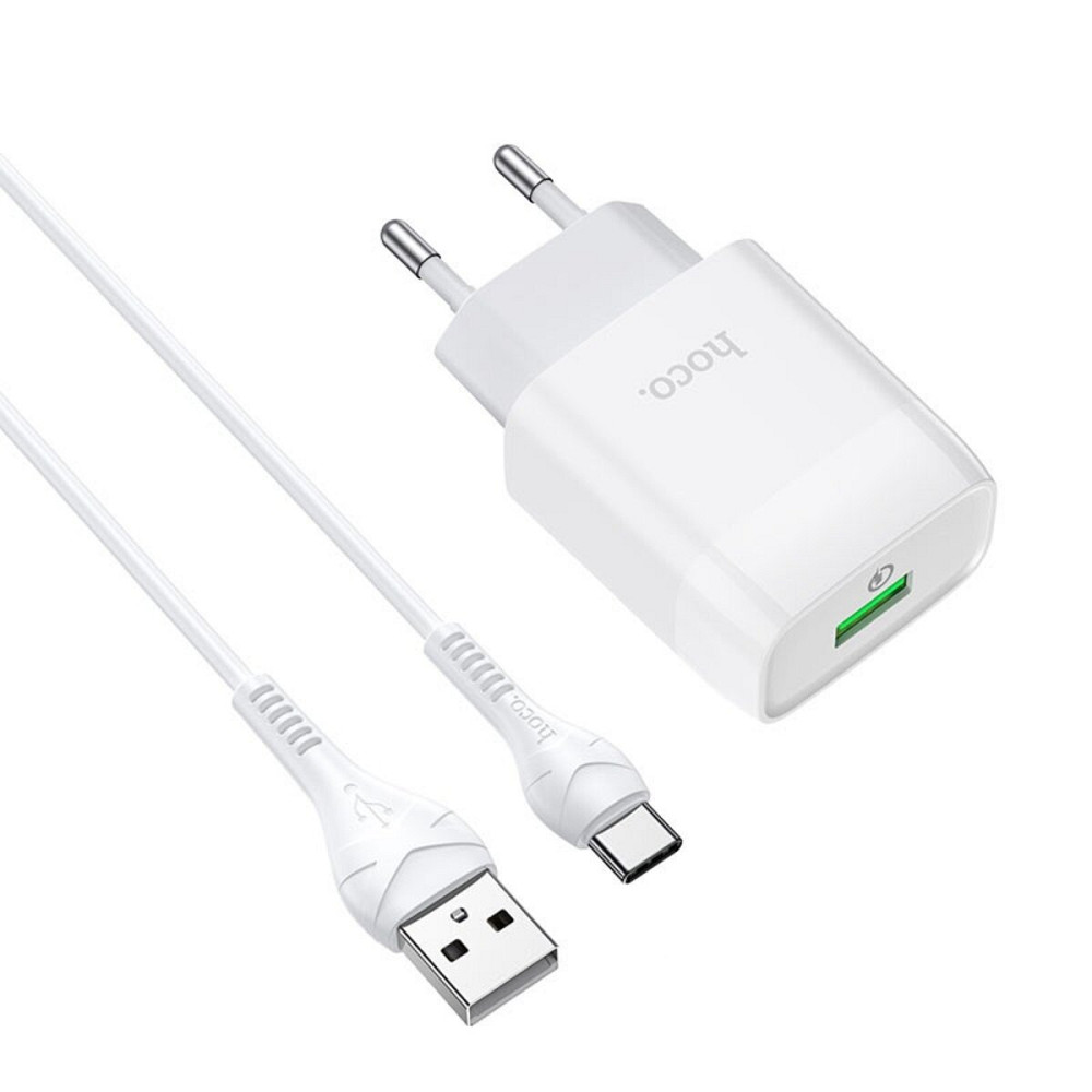 Мережевий зарядний пристрій HOCO C72Q Glorious single port QC3.0 charger set(Type-C) 18W White Київ - фото 1