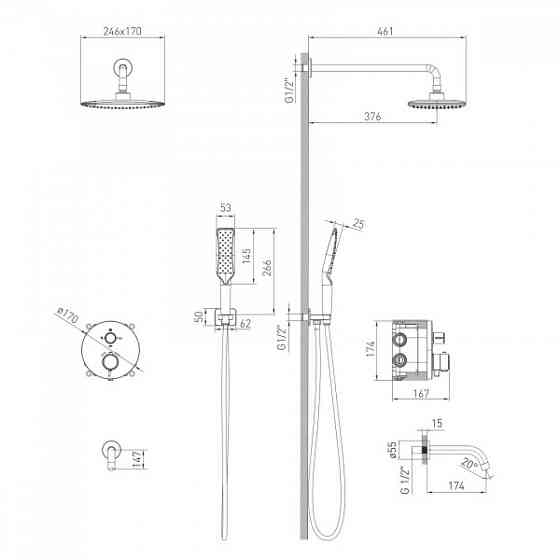 Душевая система с термостатом для ванны Volle SISTEMA P cromo 1584.090901 с изливом Киев