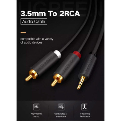 Кабель мультимедійний 3.5mm M to 2xRCA M 2.0m AV102 black Ugreen (10510) Вінниця - фото 4