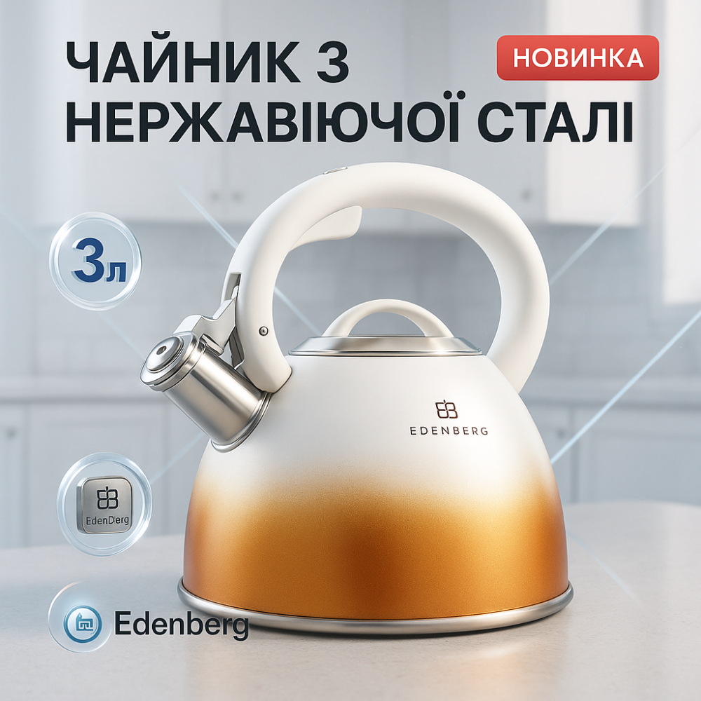Чайники для газа Edenberg, Чайник газовый со свистком, Удобный чайник из нержавейки RE-27 Львов - изображение 12