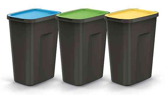 Баки для сортування сміття Keden COMPACTA Q Plus, комплект 3x35 л, чорний, кришка синя, зелена, жовта Київ