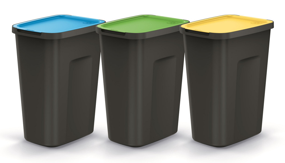 Баки для сортування сміття Keden COMPACTA Q Plus, комплект 3x35 л, чорний, кришка синя, зелена, жовта Київ - фото 2