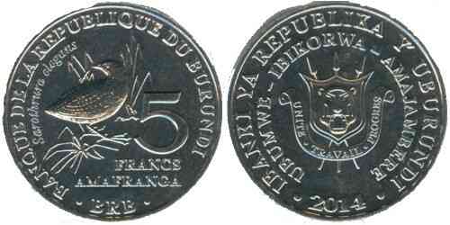 Burundi Бурунді — 5 Francs 2014 UNC птиця Полтава