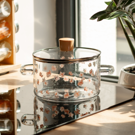 Стеклянная кастрюля прозрачная 1.7 литр с крышкой жаропрочная HP-34-22 Киев