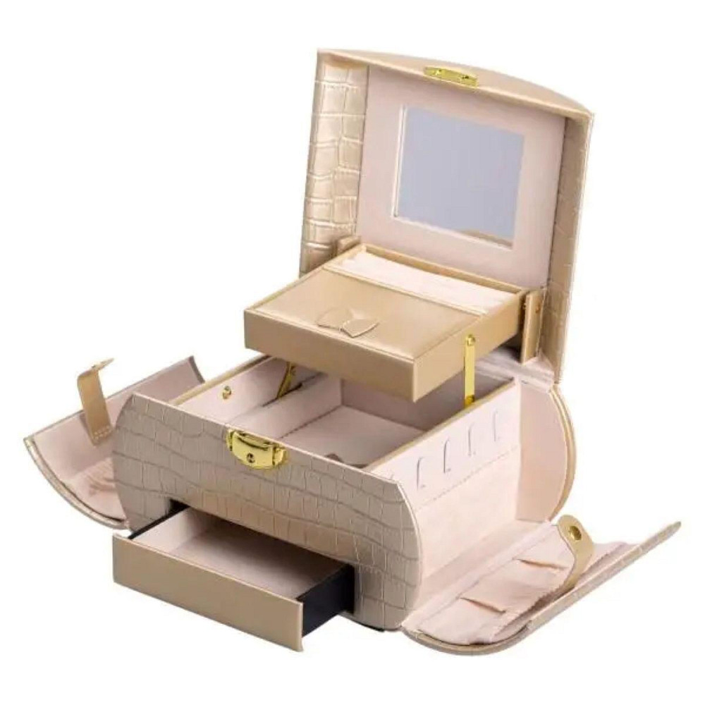 Шкатулка для прикрас з еко-шкіри, 3 яруси, з замком Київ - фото 3