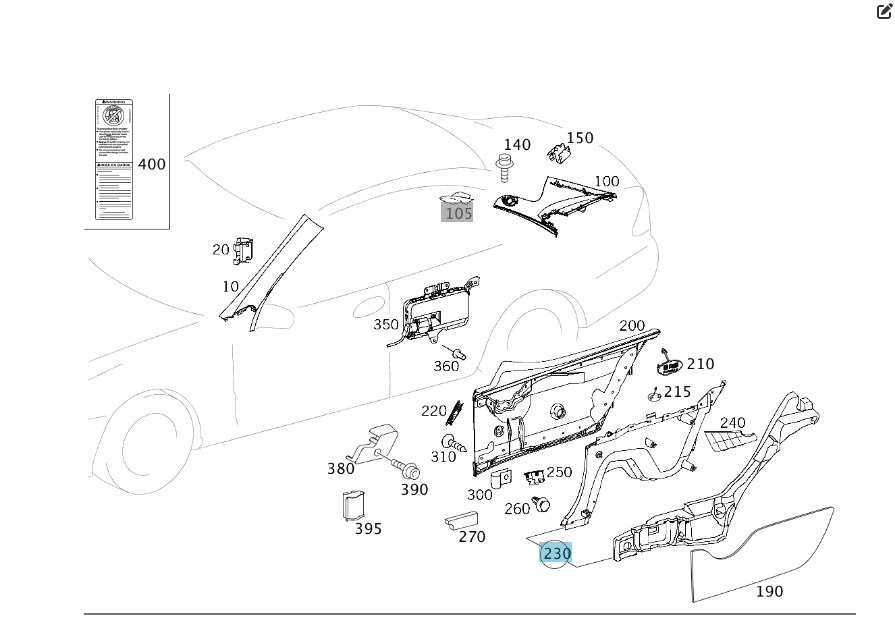 Mercedes-Benz  A2096907925 9D11 Нижня ліва бічна обшивка простору заднього пасажира колір "антрацит" CLK Coupe C209 Одеса - фото 2