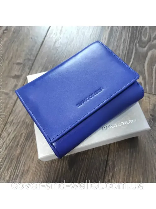 Невеликий шкіряний жіночий гаманець синього кольору на багато карток Marco Coverna MC 47009 Київ - фото 1