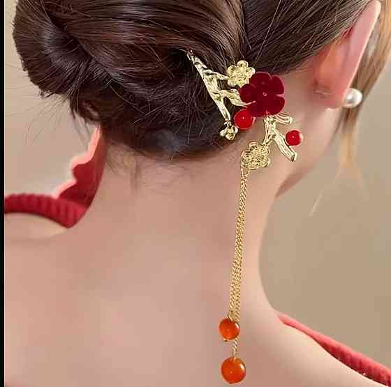 Заколка шпилька для волос с подвеской цветы в китайском стиле, металлическая палочка для прически Киев