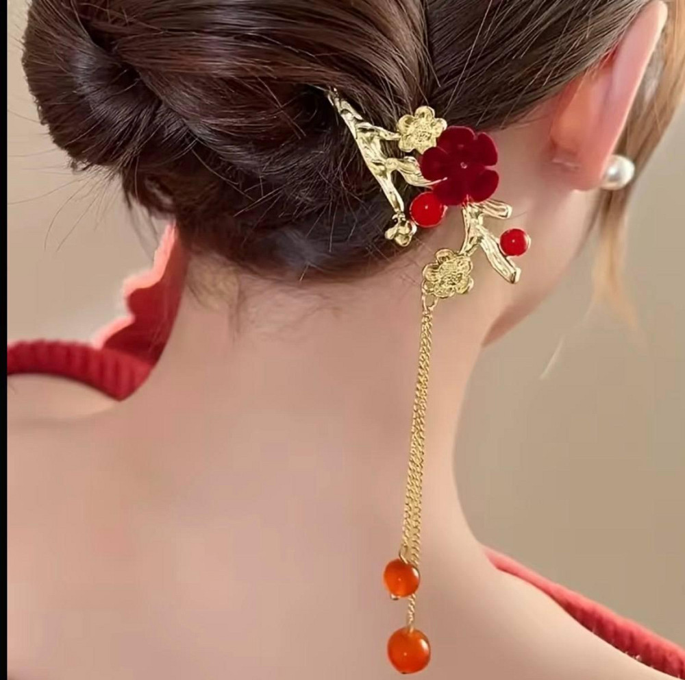 Заколка шпилька для волосся з підвіскою квіти у китайському стилі, металева паличка для зачіски Київ - фото 2