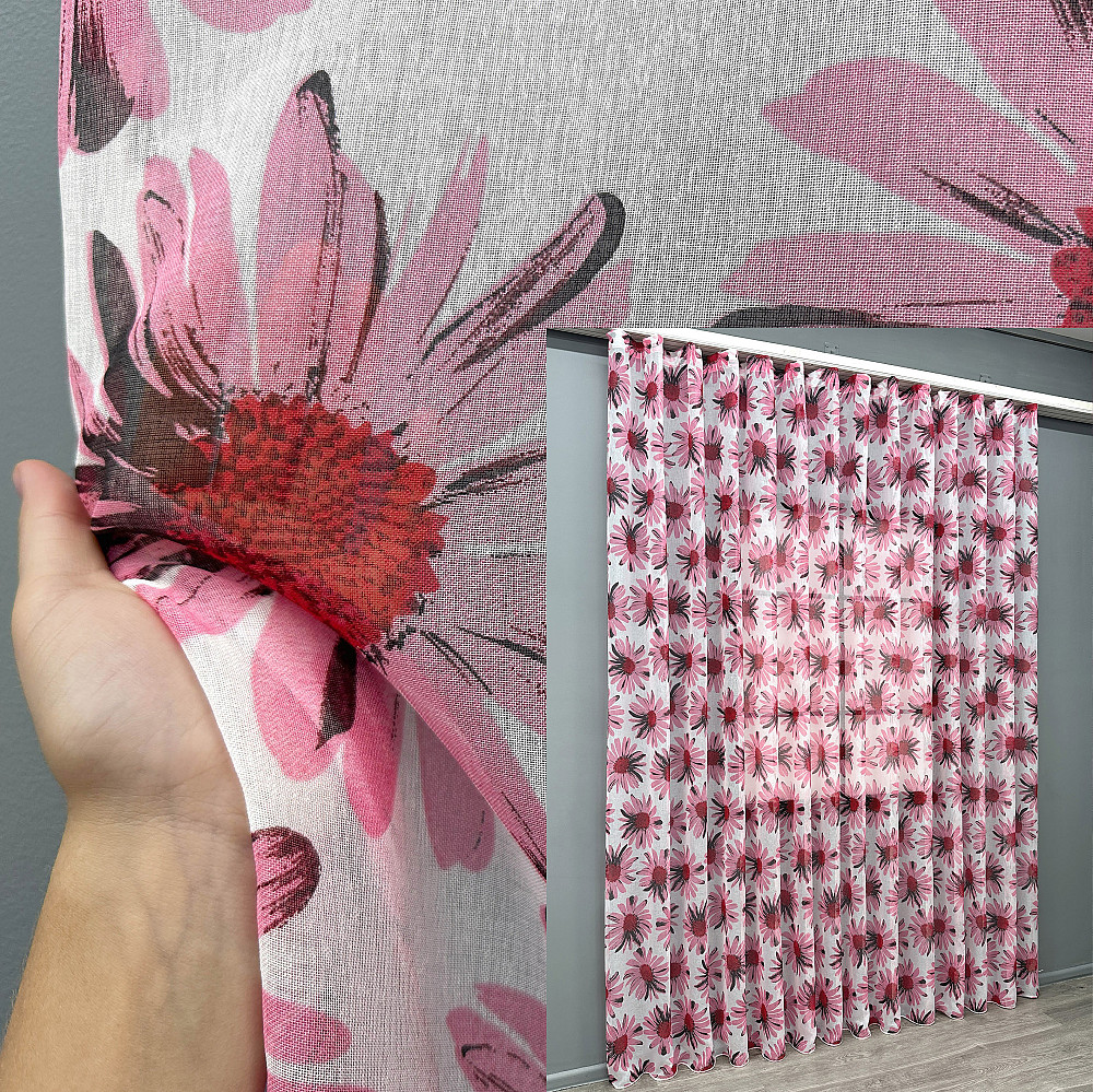 Тюль VR-Textil 1170т Flora Батист Білий з рожевим 400х270 см (42-1400) Київ - фото 1