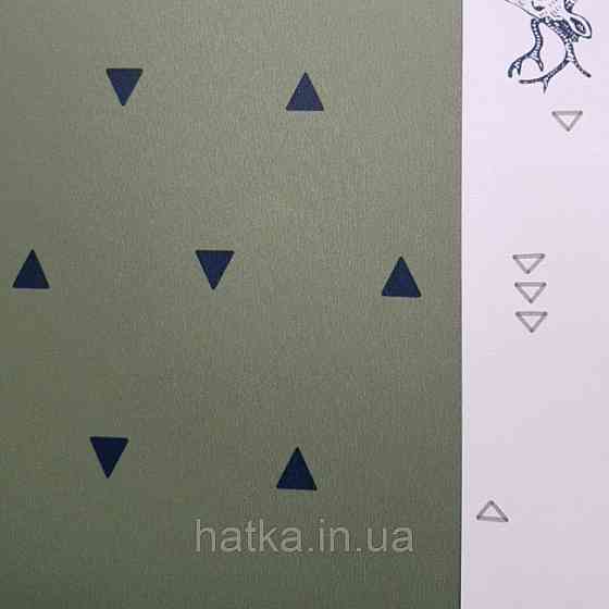 Шпалери флізелінові дитячі Caselio Our Planet геометрія чорні трикутники на зеленому хакі Київ
