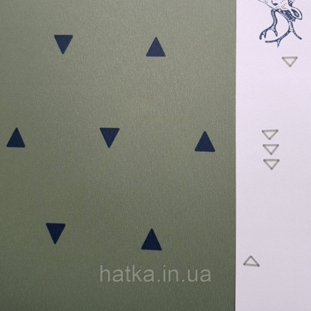 Обои флизелиновые детские  Caselio Our Planet геометрия треугольники черные на зеленом хаки Киев - изображение 2