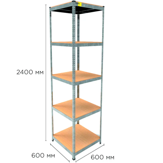 Металлический стеллаж Emby Light Series (размер 2400х600x600мм) 5 полок ДСП до 100кг Оцинкованный Винница