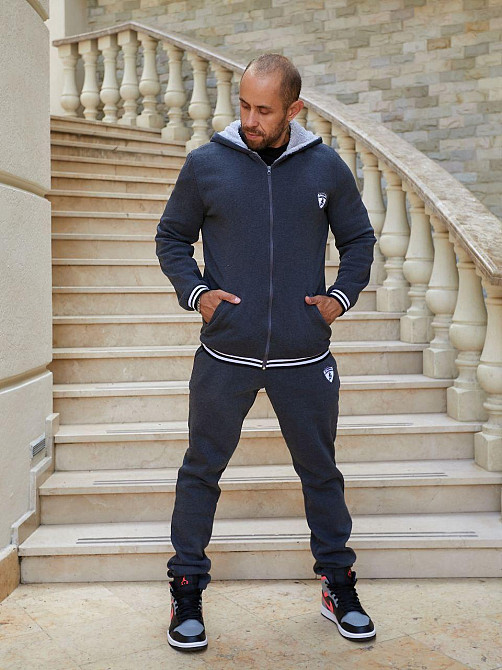 Мужской теплый костюм двойка: кофта и штаны трехнитка на флисе Антрацит, 48 Одесса - изображение 1