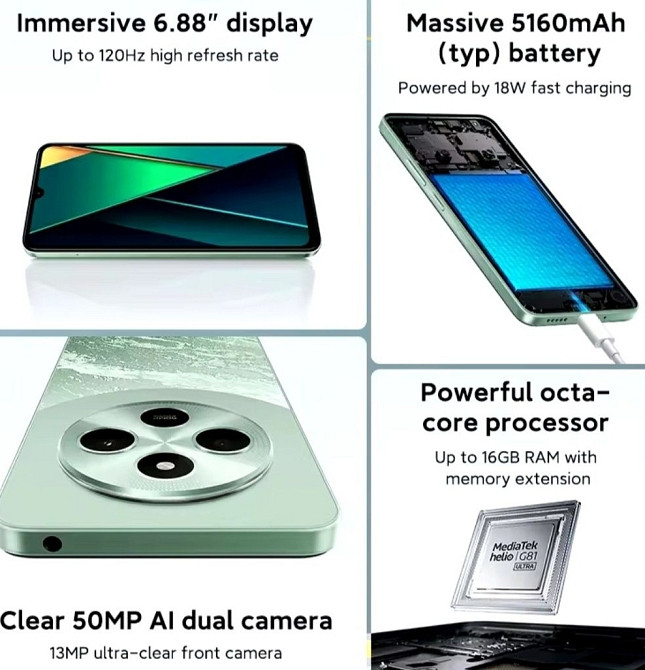 Телефон Xiaomi POCO C75 6/128Gb. Global Black NFC 5160mah 6.88