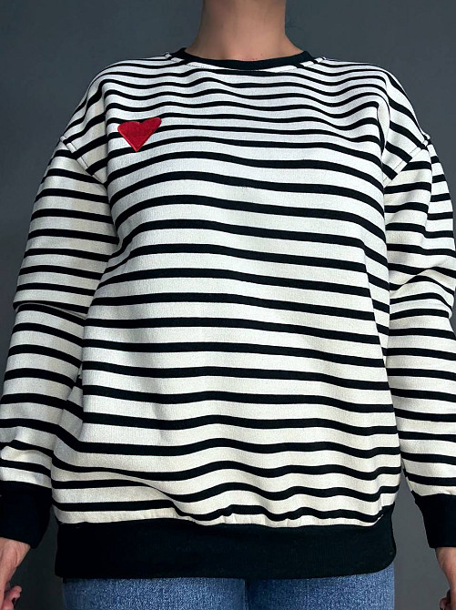 Світшот жіночий ENJOY 81966 утеплений у смужку з вишивкою серце чорний, чорний, S Київ - фото 17