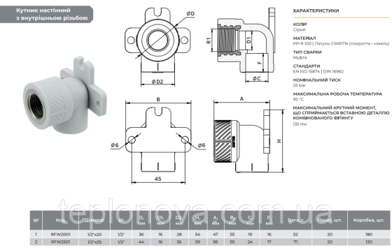 Кутник (Коліно) монтажний PPR ø20х1/2'В (Поліпропілен) Raftec 20мм ВВ 1/2" RFW2001 Чернівці