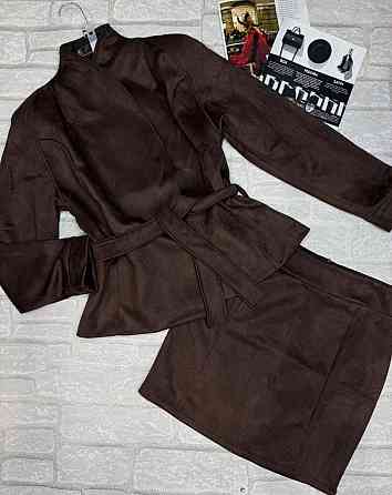 Женский стильный романтичный костюм из замша на дайвинге Шоколад, 50-52 Одесса